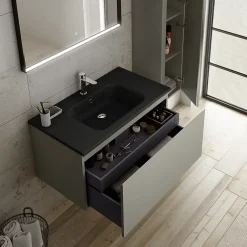 Plan vasque noir en résine l.90 cm, Pura+