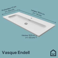 Plan vasque simple blanc en céramique l.100 cm, GoodHome Endell