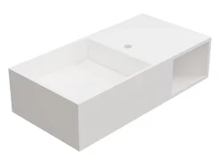 Plan vasque suspendu en solid surface avec niche - Blanc - L80 x l40 x H20 cm - GOYOKO