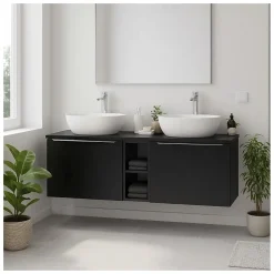 Plan vasque VANTA 140 cm noir Plateau grande largeur pour meuble sous vasque