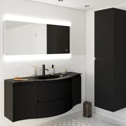 Plan vasque verre noir mat version centre l.138 cm, Vague