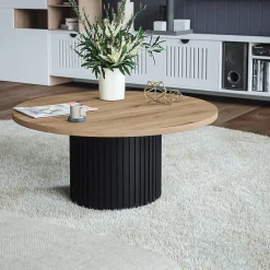 Plateau laminé chêne sonoma rond, diamètre 90 cm, pour bureau, table, table basse