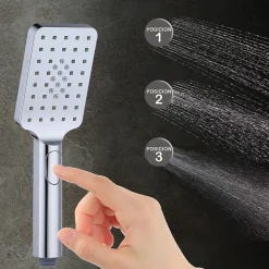 Poignée de douche 3 positions Maneral BER carrée finition chrome poli en ABS Kibath