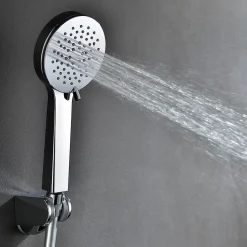 Poignée de douche ronde 3 positions NIRIA en finition chrome brillant en ABS Kibath