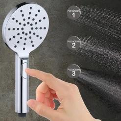 Poignée de douche ronde 3 positions NIRIA en finition chrome brillant en ABS Kibath