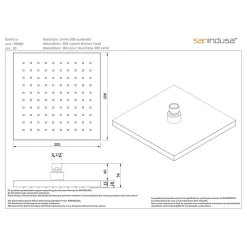 Pomme de douche haute carrée 20x20cm noire sorties d'eau en silicone anti-calcaire SANINDUSA 200 Essenza couleur noir