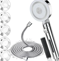 Pommeau de douche argenté 6 modes haute pression