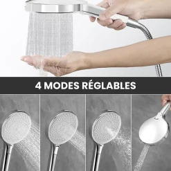 Pommeau de douche avec 4 en 1 avec Fonction Spray Pomme de douche + 1.5m flexible Auralum Max Kit de douche