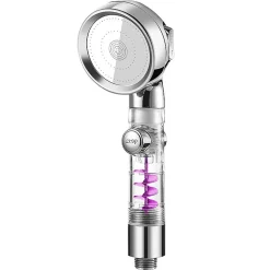 Pommeau de douche avec hélice - 3 modes - Ventilateur haute pression intégré avec bouton d'arrêt - Argenté