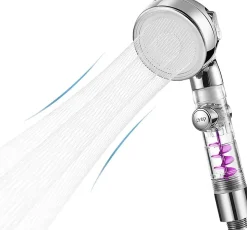 Pommeau de douche avec hélice - 3 modes - Ventilateur haute pression intégré avec bouton d'arrêt - Argenté