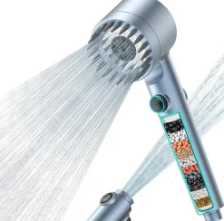 Pommeau de douche bleu haute pression 4 modes