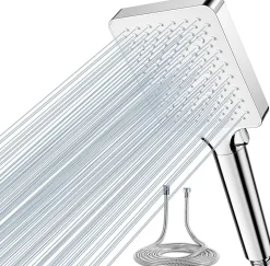 Pommeau de douche carré blanc 6modes avec tuyau