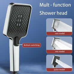 Pommeau de douche carré haute pression avec 3 modes de pulvérisation, économie d'eau