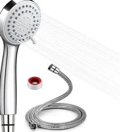 Pommeau de douche économie d'eau à 3 types de jet haute pression avec tuyau de 1,5 m et ruban téflon