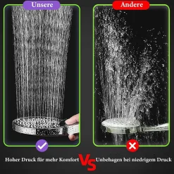Pommeau de douche économiseur d'eau,, arrêt d'eau et filtre, chrome (argent - noir)