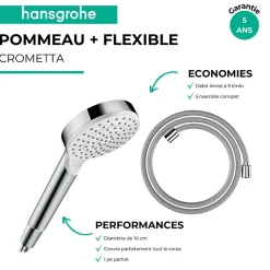 Pommeau de douche HANSGROHE Crometta + Flexible Designflex 160 cm chromé