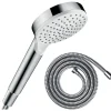 Pommeau de douche HANSGROHE Crometta EcoSmart blanc/chromé + flexible de douche 2 m HANSGROHE Metaflex chromé