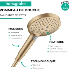 Pommeau de douche HANSGROHE Raindance Select S EcoSmart 120 3 jets + flexible HANSGROHE Designflex 125 cm bronze brossé