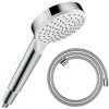 Pommeau de douche HANSGROHE Crometta EcoSmart blanc/chromé + flexible de douche HANSGROHE Designflex 160 cm chromé