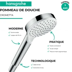 Pommeau de douche HANSGROHE Crometta EcoSmart blanc/chromé + flexible de douche HANSGROHE Designflex 160 cm chromé