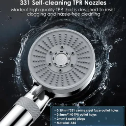 Pommeau de Douche Haute Pression, Pommeau de Douche Economie Deau avec 5 Modes de Jet Pression d'eau Réglable Pommeau de , Chrome