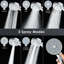 Pommeau de Douche Haute Pression, Pommeau de Douche Economie Deau avec 5 Modes de Jet Pression d'eau Réglable Pommeau de , Chrome