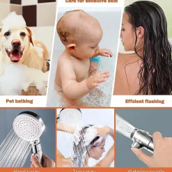 Pommeau de douche Haute Pression à économie D'eau 5 types de jet pour bain et spa Pommeau Douche Anti Calcaire(Argenté)