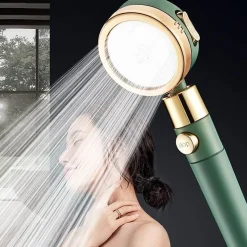 Pommeau de douche, pommeau de douche à économie d'eau et anticalcaire, arrêt d'eau à un bouton - ABS - (bleu fumé)