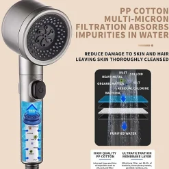 Pommeau de douche universel avec filtre, 3 modes de pulvérisation et bouton pause