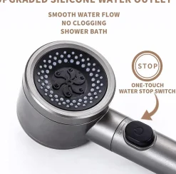 Pommeau de douche universel avec filtre, 3 modes de pulvérisation et bouton pause