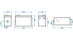 Pompe de relevage pour cuisine et boinderie PLANUS GEBERIT INSTALLED modèle Geyser , 100 C, 2 entrées