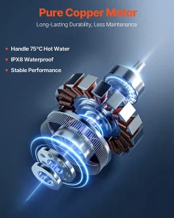 Pompe macératrice 500W, 6600 L h, ht. manométrique 8 m, 3 entrées eau, eaux usées.