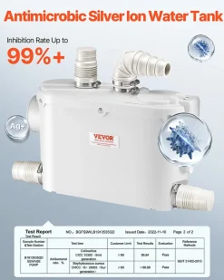 Pompe macératrice 500W, 6600 L h, ht. manométrique 8 m, 3 entrées eau, eaux usées.