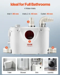Pompe macératrice 500W, sanitaire 4 entrées eau, 110 L min, ht. refoulement 8 m.