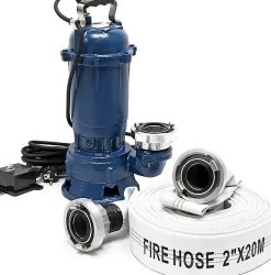 Pompe Submersible Bleue 1500W - 22800 l/h, Tuyau 20m, Câble 10m, Hauteur 10m - Idéale Évacuation et Drainage Chantier