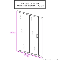 Porte de douche 170 cm coulissante NERINA