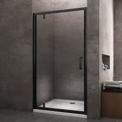 Porte de douche à ouverture battante roto-translante avec pivots asymétriques, cadre noir mat réversible Cm 116-119 H 200