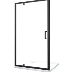 Porte de douche à ouverture battante roto-translante avec pivots asymétriques, cadre noir mat réversible Cm 86-89 H 200