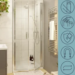 Porte de douche battante l.80 x H.195 cm, verre transparent, profilés alu chrome, GoodHome Ledava