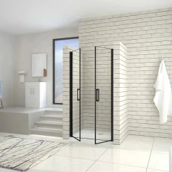 Porte de douche battante 80cm en verre trempé anticalcaire profil et poignée Noir Mat douche italienne hauteur 200cm