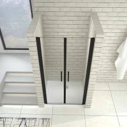 Porte de douche battante 80cm en verre trempé anticalcaire profil et poignée Noir Mat douche italienne hauteur 200cm