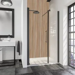Porte de douche battante l.160 x H.192 cm, verre transparent, profilé noir mat, Schulte NewStyle