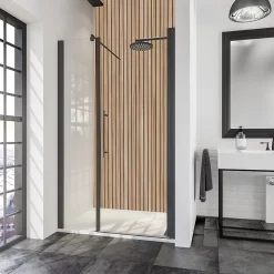 Porte de douche battante l.160 x H.192 cm, verre transparent, profilé noir mat, Schulte NewStyle