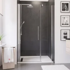 Porte de douche battante l.140 x H.192 cm, verre transparent, profilé chromé, Schulte NewStyle