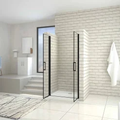 Porte de douche battante 100cm en verre trempé anticalcaire profil et poignée Noir Mat douche italienne hauteur 200cm
