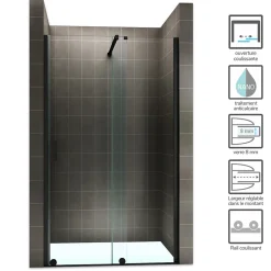 Porte de douche coulissante NAPOLIBLACK H.200 x L. 170 cm verre transparent 8 mm - Saniverre