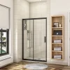Porte de douche coulissante 140cm en verre anticalcaire porte de douche Noir mat avec l'amortisseur Hauteur 195cm