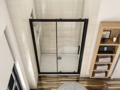 Porte de douche coulissante 140cm en verre anticalcaire porte de douche Noir mat avec l'amortisseur Hauteur 195cm