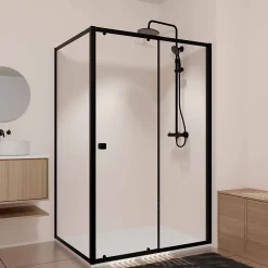 Porte de Douche Coulissante Extensible 100x185cm et Retour Fixe 80cm - Noir - BLACK SLIDE
