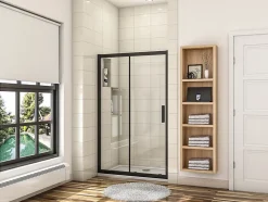 Porte de douche coulissante 110cm en verre anticalcaire porte de douche Noir mat avec l'amortisseur Hauteur 195cm